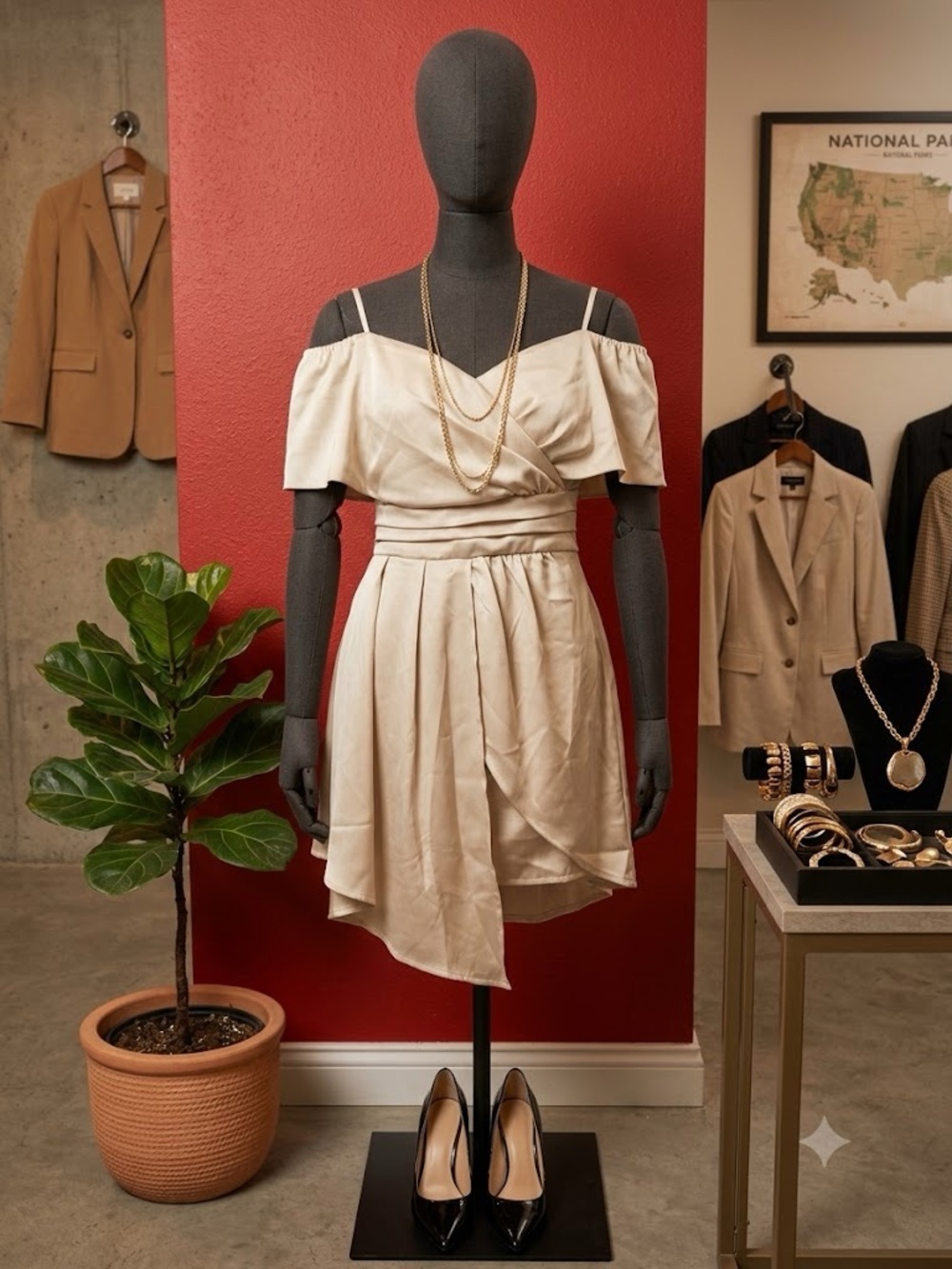 Lulu's Cream One-Shoulder Draped Cocktail Dress